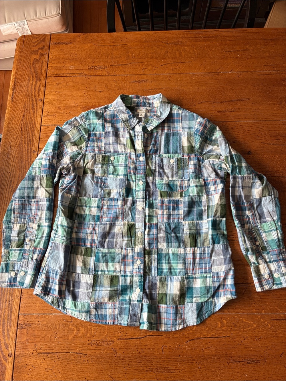LL Bean Women Green & Blue Plaid Button-Up Shirt Jacket